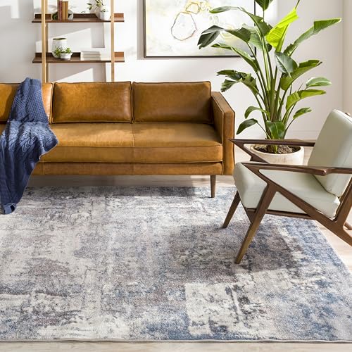 Surya Miami Teppich Wohnzimmer Modern – Abstrakt Design in Marmor Optik für Wohnzimmer, Esszimmer, Schlafzimmer – weicher Marmor Teppich, Kurzflor Teppich groß 160x213cm in Blau, Creme von Surya