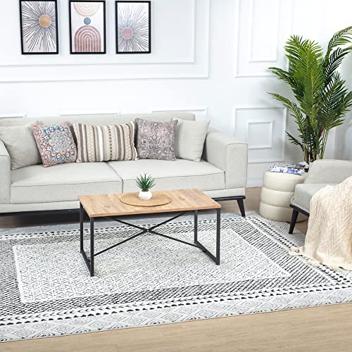 Surya Monaco Teppich Schlafzimmer, Wohnzimmer, Esszimmer - Boho Teppich Geometrisches Muster - Weicher Skandinavisch Wohnzimmerteppich Orientalisch - Carpet 160x213cm Groß Teppich Creme, Schwarz von Surya