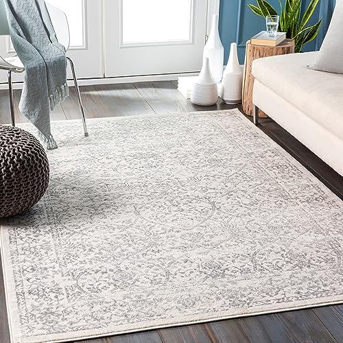 Surya Palermo Vintage Teppich - Teppich Wohnzimmer, Esszimmer, Flur, Rugs Living Room - Boho Teppich Orientalisch Style, Kurzflor Carpet - Dunkelweiß, Grau, Anthrazit 140x200cm von Surya