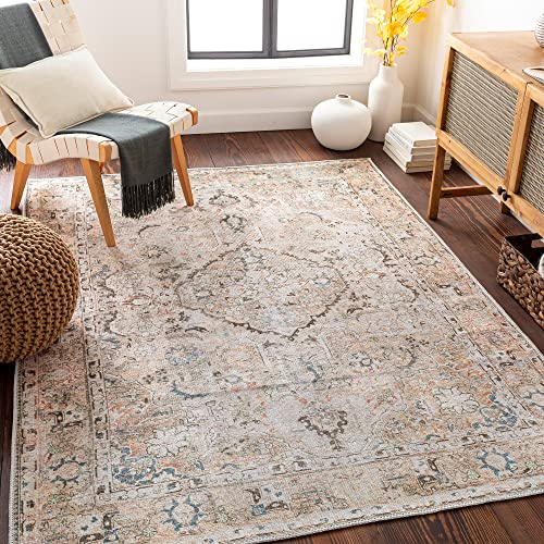 Surya Riverside Teppich waschbar in Waschmaschine - Vintage Teppich waschbar für Wohnzimmer, Esszimmer, Küche - Traditionelle Teppiche, Orientalischer Boho Teppich, Teppich Groß 160x220cm in Weizen von Surya