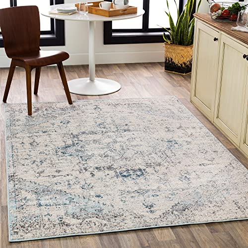 Surya Tampa Vintage Teppich - Teppich Wohnzimmer, Esszimmer, Flur, Rugs Living Room - Boho Teppich Orientalisch Style, Kurzflor Carpet - Bunter Teppich Blau 120x170cm von Surya