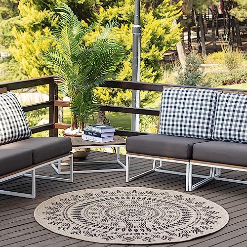 Surya Tavira Vintage Teppich rund - Teppiche Wohnzimmer, Esszimmer, Flur, Carpet Living Room - Orientalischer Teppich Boho Style - Bunter Muster,Dark Beige, Tan, Black 100cm Rund von Surya