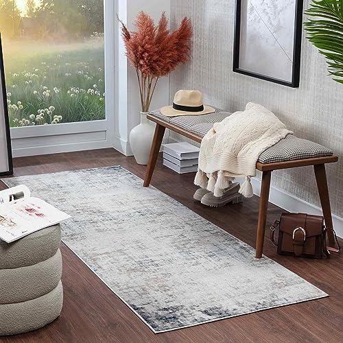 Surya Utrecht Teppich Läufer - Wohnzimmer Modern – Abstrakt Design in Marmor Optik für Wohnzimmer, Esszimmer, Schlafzimmer – weicher Marmor Teppich, Kurzflor Teppich Läufer 80x220cm in Taupe von Surya