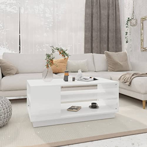 Susany Couchtisch Sideboard Beistelltisch Nachttisch Telefonständer Wohnzimmertisch Modern für Wohnzimmer, Schlafzimmer, Hochglanz-Weiß 102x55x43 cm Spanplatte von Susany