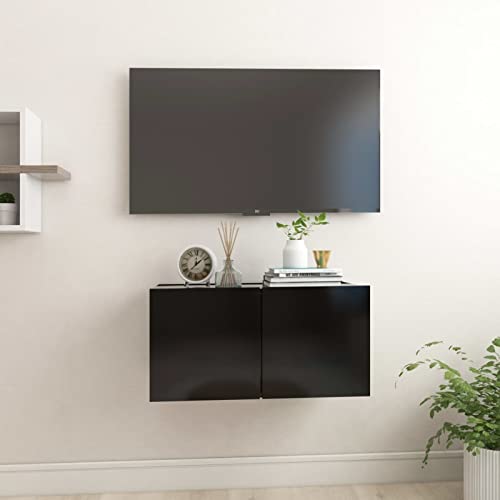 Susany TV Board Hängend, Hängeschrank, Hängeboard Wohnwand, TV Lowboard mit Fächer Spanplatte Schwarz 60x30x30 cm von Susany