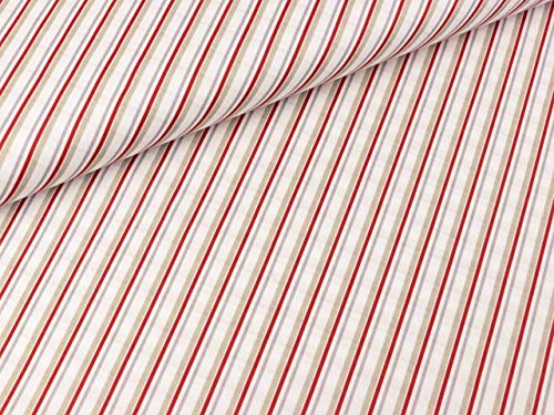 Baumwoll Webware Nordpol Streifen diagonal rot-weiß-hellgrau-beige von Swafing