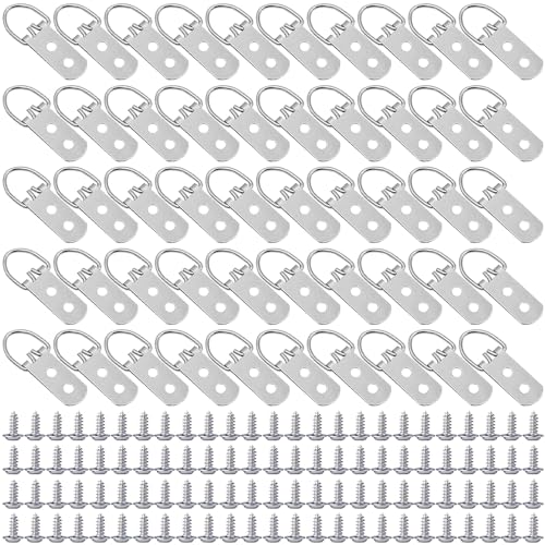 50 Stück D-Ringe Bilderrahmen Metallhaken Bilderrahmenaufhänger D-Ringe Haken Bilderrahmen Doppelloch-Aufhängehaken mit Schrauben zum Aufhängen von Uhren, Gemälden, Spiegeln von Swavitie