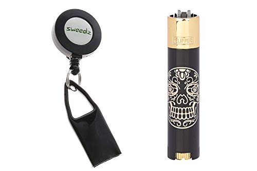 SweedZ Clipper Metall Feuerzeug Mexican Skull in Gold mit Gratis Lighter Leash von SweedZ