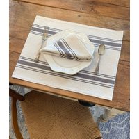 Grau Beige Tischset Vom Bauernhof | Getreidesack Platzset Stoff Beige 5 Streifen von SweetAnnieAcres