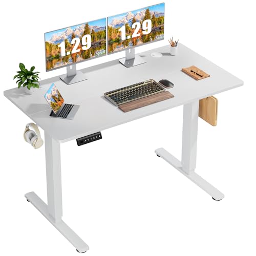 Sweetcrispy Stehpult, höhenverstellbar, elektrischer Sitz-/Stehpult für Heimbüro, moderner aufsteigender Arbeitstisch für Computer, Laptop, Gaming-Schreibtisch, stabil, ergonomisch, Weiß von Sweetcrispy