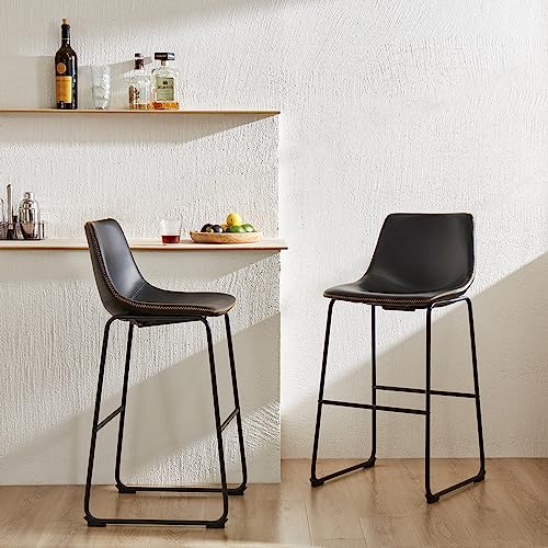 Sweetcrispy Esszimmerstühle Satz von 2, Küche & Esszimmer, PU-Leder-Polster und Metall Beine Stühle, Zähler Höhe Barhocker, 2 Pcs 30" Bar Height Bar Stools von Sweetcrispy