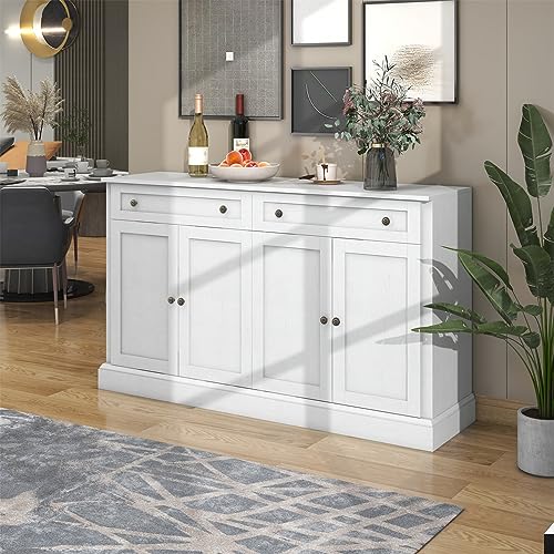 Sweiko 58" Weiss Kommode mit 4 Türen und 2 Schubladen, Moderner Sideboard Verstellbare Ablage, Schubladenkommode Holz Buffetschrank Mehrzweckschrank für Flur Schlafzimmer Wohnzimmer Badezimmer Sweiko 58" Weiss Kommode mit 4 Türen und 2 Schubladen, Moderner Sideboard Verstellbare Ablage, Schubladenkommode Holz Buffetschrank Mehrzweckschrank für Flur Schlafzimmer Wohnzimmer Badezimmer von Sweiko