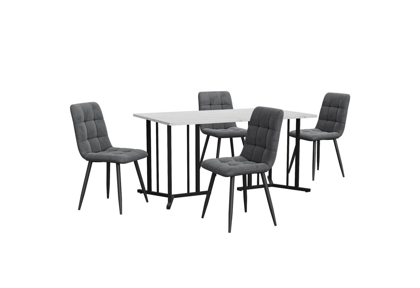 Sweiko Essgruppe Moderner Küchentisch Set, (1 Esstisch mit 4 Stühlen Set, 5-tlg., 140×80cm Küchentisch mit Schwarz Metallbeinen), Dunkelgrau Samt Esszimmerstühle von Sweiko