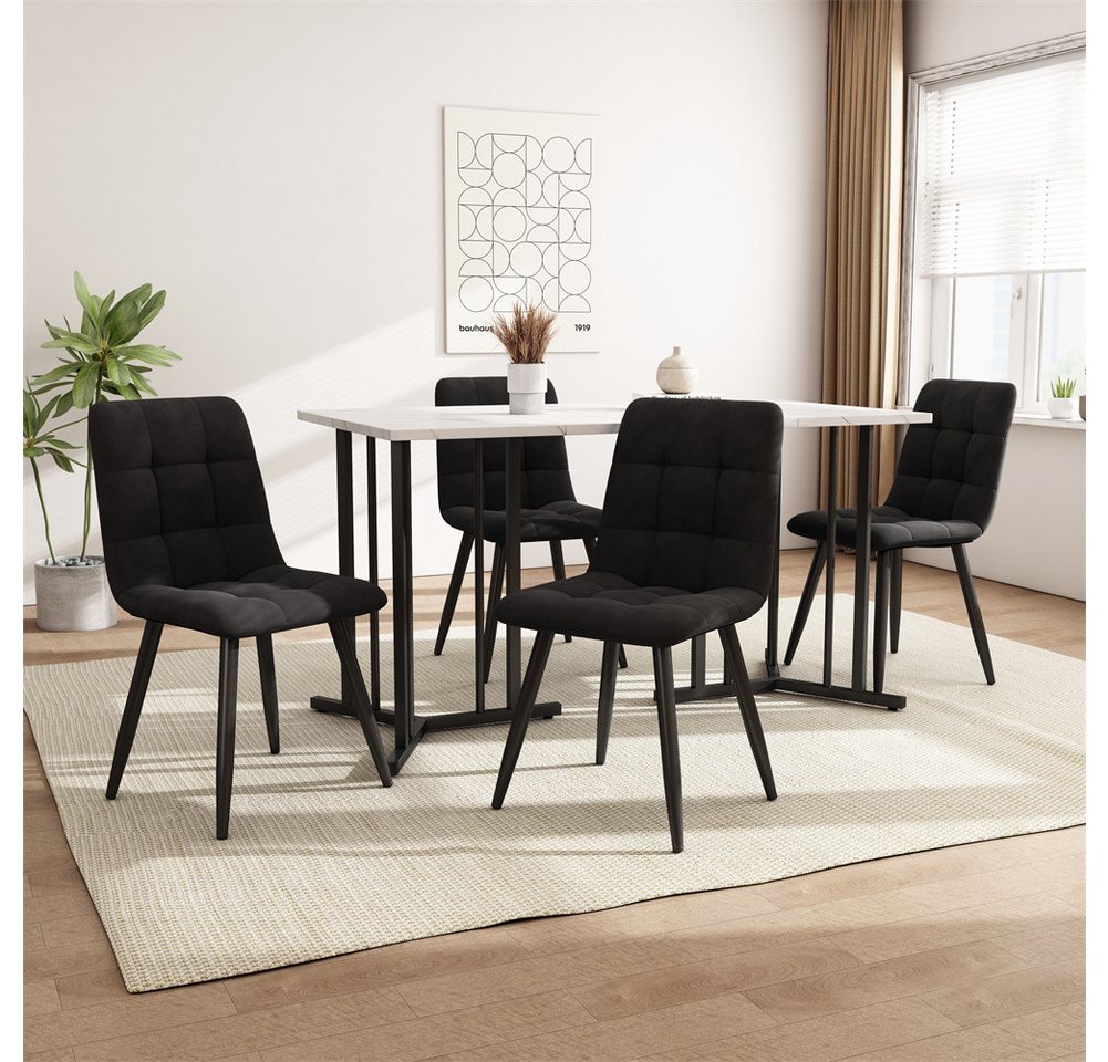 Sweiko Essgruppe Moderner Küchentisch Set, (1 Esstisch mit 4 Stühlen Set, 5-tlg., 140×80cm Küchentisch mit Schwarz Metallbeinen), Schwarz Samt Esszimmerstühle von Sweiko