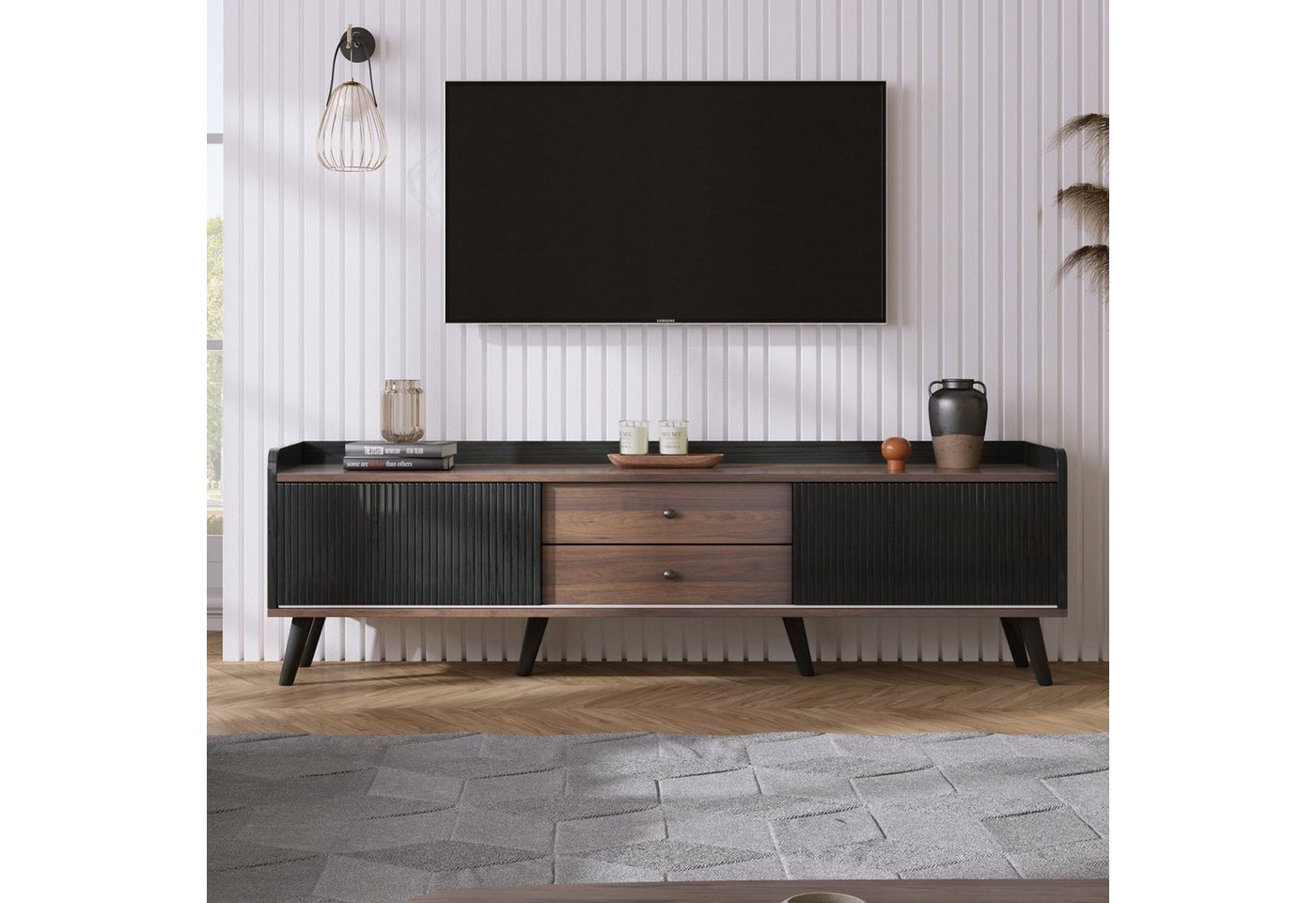 Sweiko Lowboard, TV-Schrank mit 2 Türen und 2 Schubladen, 160 x 40 x 58 cm von Sweiko
