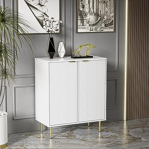 Sweiko Modern Sideboard mit 2 Türen 6 Fächer, Kommode mit Vergoldete Füße & Griff, Flurschrank Ablagefächern Schubladenkommode Mehrzweckschrank für Flur Schlafzimmer Wohnzimmer Badezimmer Kinderzimme von Sweiko