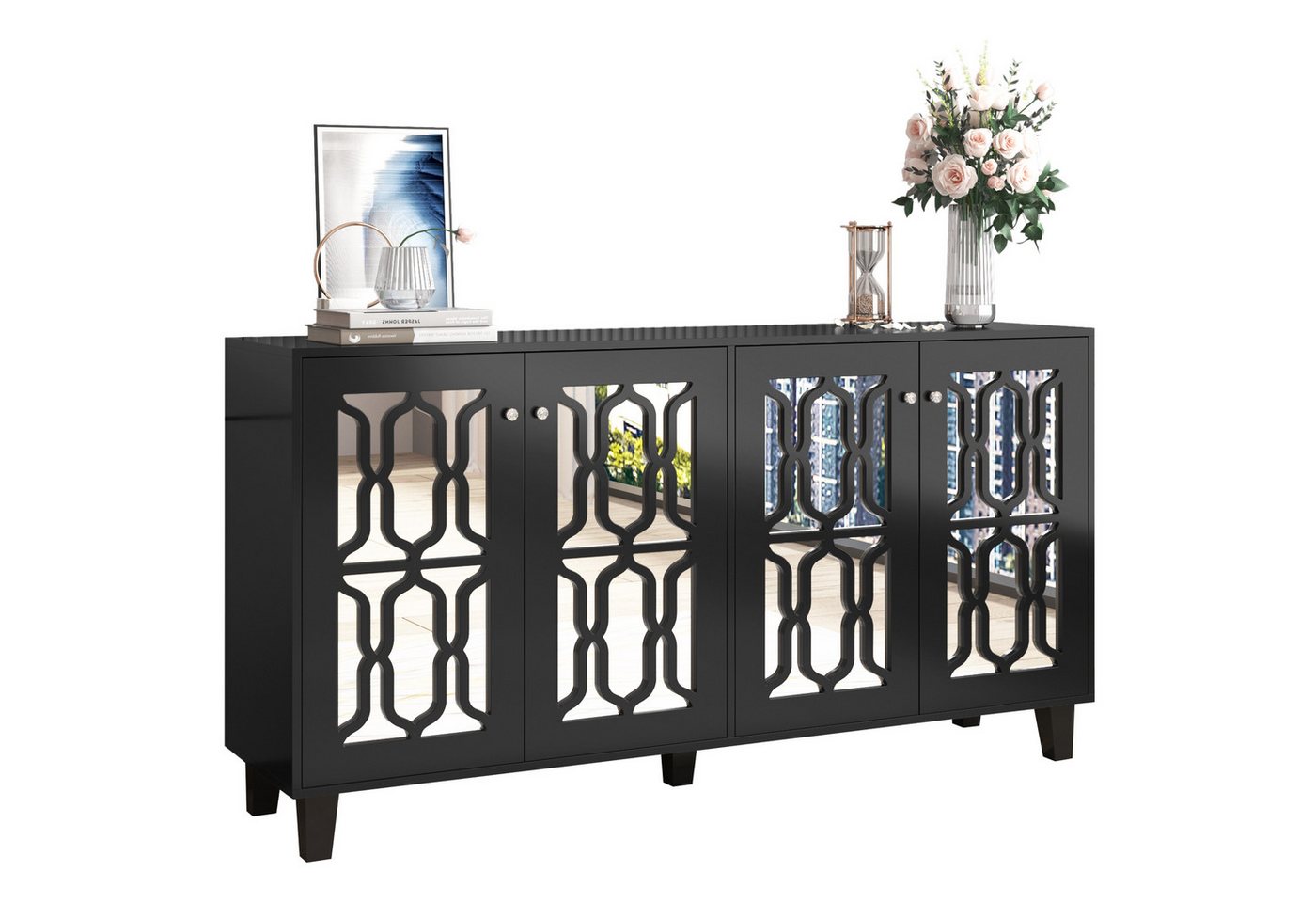 Sweiko Sideboard (Anrichte mit 4 Türen,Spiegeldekoration und Kristallgriffen), 160 x 40 x 84cm Sweiko Sideboard (Anrichte mit 4 Türen,Spiegeldekoration und Kristallgriffen), 160 x 40 x 84cm von Sweiko