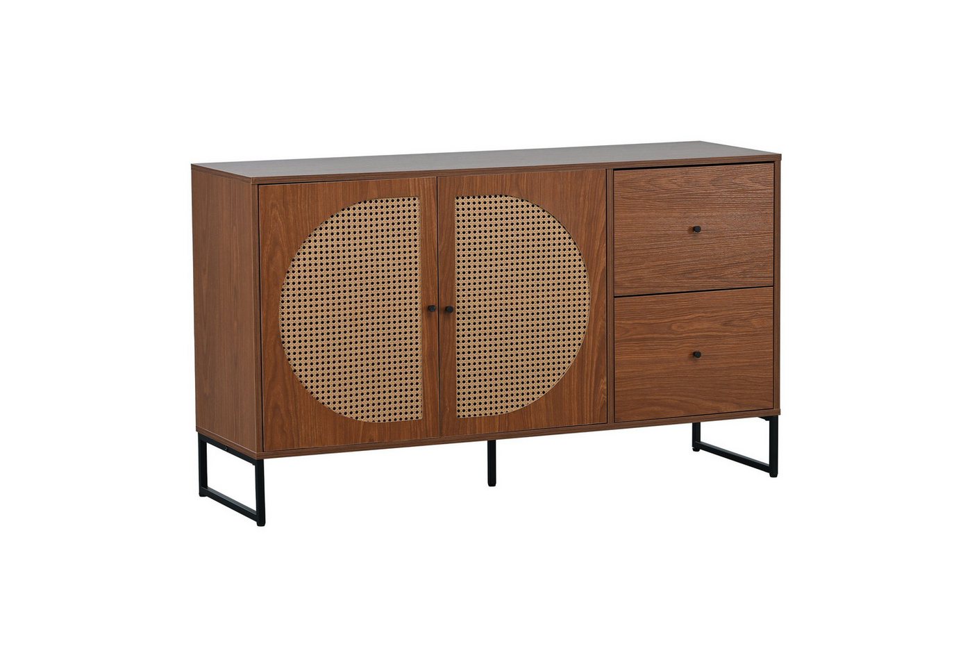 Sweiko Sideboard (Anrichte mit Rattantüren und 2 Schubladen, Schrank mit Metallgriffen und Metallsockel), 130*40*75 cm Sweiko Sideboard (Anrichte mit Rattantüren und 2 Schubladen, Schrank mit Metallgriffen und Metallsockel), 130*40*75 cm von Sweiko