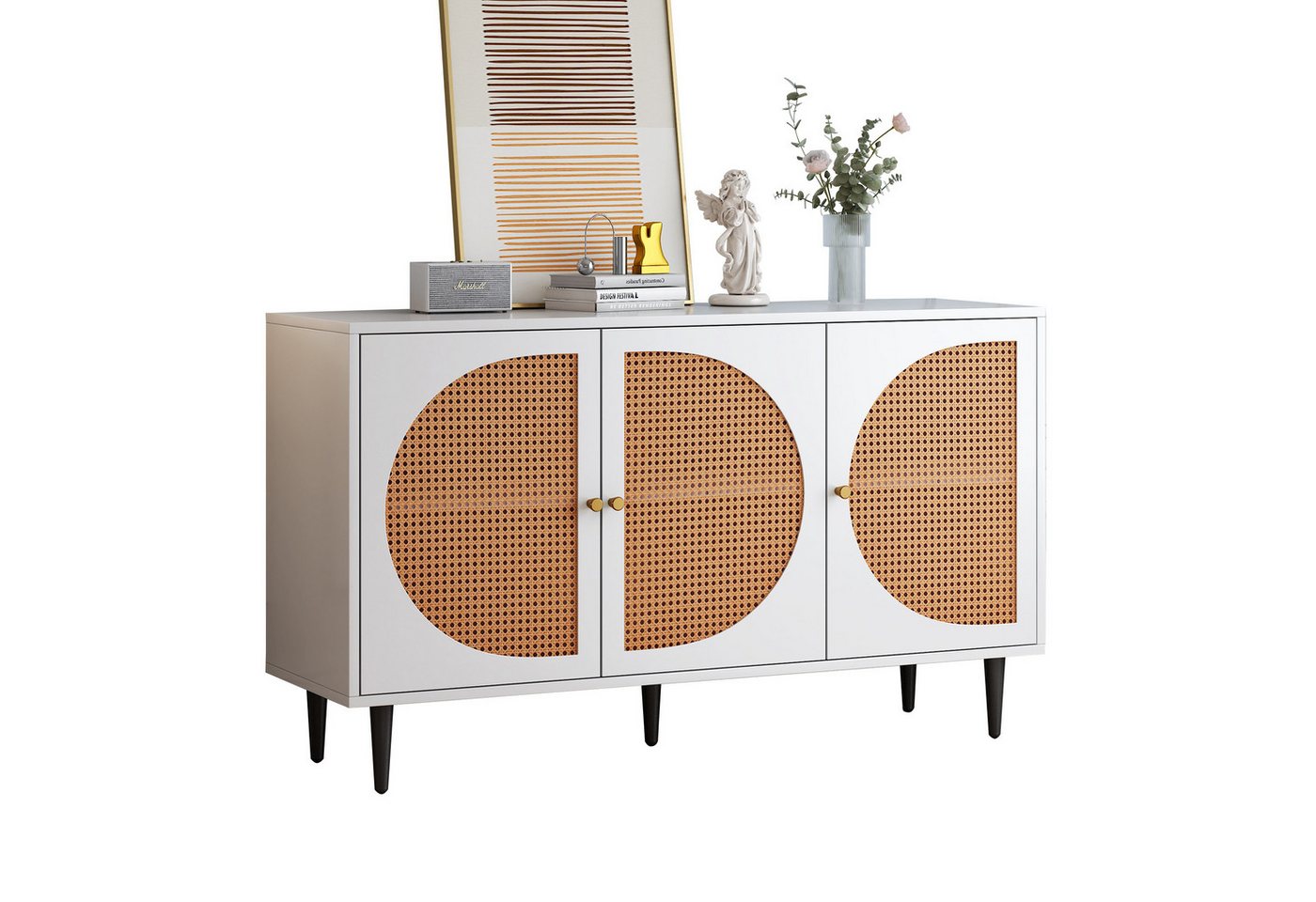 Sweiko Sideboard (Aufbewahrungsschrank mit 3 Rattantüren und Metallgriffen, Metallfüße), 130x40x76cm Sweiko Sideboard (Aufbewahrungsschrank mit 3 Rattantüren und Metallgriffen, Metallfüße), 130x40x76cm von Sweiko