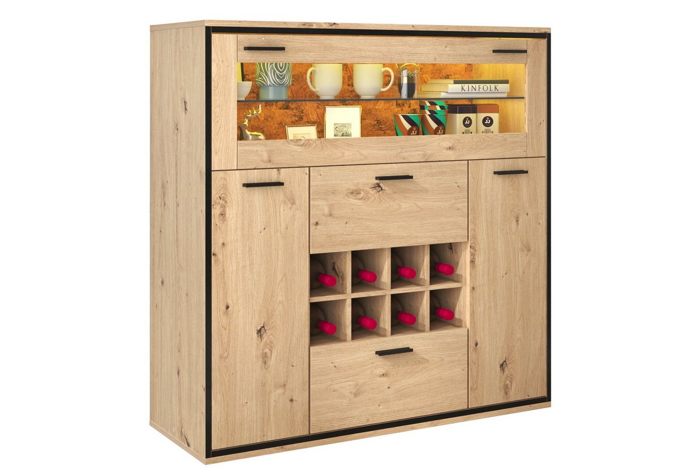 Sweiko Sideboard, Weinschrank mit Glasböden und Weinregal,Schrank mit LED-Beleuchtung Sweiko Sideboard, Weinschrank mit Glasböden und Weinregal,Schrank mit LED-Beleuchtung von Sweiko