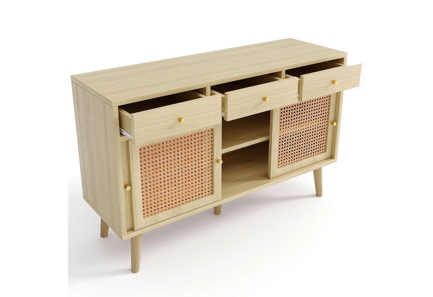 Sweiko Sideboard (mit 3 Schubladen und 3 Rattan-Schiebetüren), 120x 40x78cm Sweiko Sideboard (mit 3 Schubladen und 3 Rattan-Schiebetüren), 120x 40x78cm von Sweiko