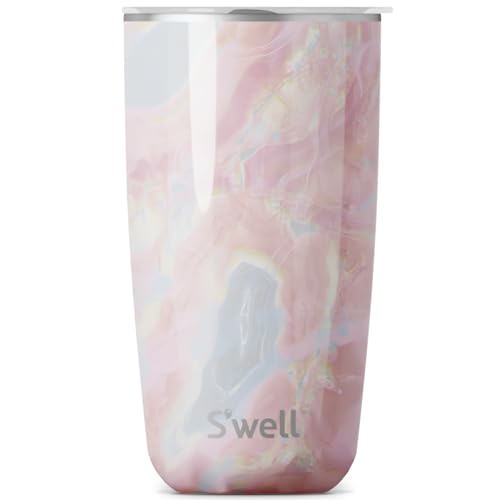 S'well Tumbler mit Deckel, 530ml, Geode Rose, BPA/BPS-freier dreifach vakuumisolierter Reisebecher mit Schiebedeckel, für heiße und kalte Getränke, zu Hause von S'well