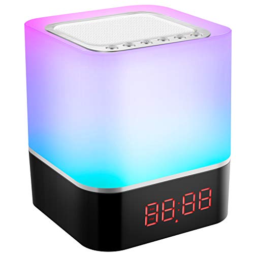 Swonuk 5 in 1 Bluetooth Lautsprecher mit Licht, Lichtwecker RGB Farbwechsel Nachttischlampe Touch Dimmbar, Wecker Digital mit USB, Freisprechen, MP3-Player, Coole Sachen für Teenager Mädchen Junge von Swonuk