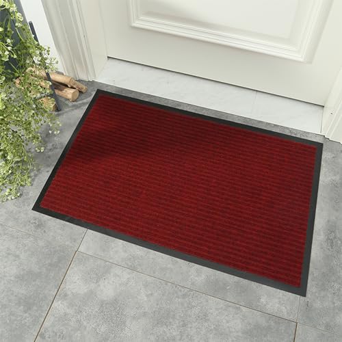 Swsen Fußmatte Rutschfester - Schmutzfangmatte für Haustür Innen/Außen mit PVC Anti-Rutsch Boden - Waschbarer Schuhmatte mit äußerst Starker Schmutz und Feuchtigkeitsaufnahme, Rot, 80 x 120 cm von Swsen