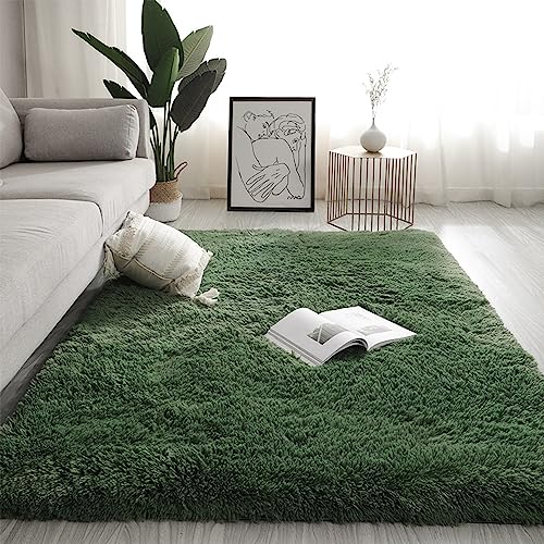 Swsen Teppich Wohnzimmer Super Weich - Shaggy Teppiche Flauschig Anti-Rutsch Unterseite - Moderner Carpet Waschbar Hochflor Langflor Teppiche 80x160 cm, Dunkelgrün von Swsen