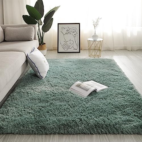 Swsen Teppich Wohnzimmer Waschbar - Shaggy Teppiche Flauschig Anti-Rutsch Unterseite - Moderner Carpet Ultra Weich Hochflor Langflor Teppiche 140 x 200CM, Türkis von Swsen