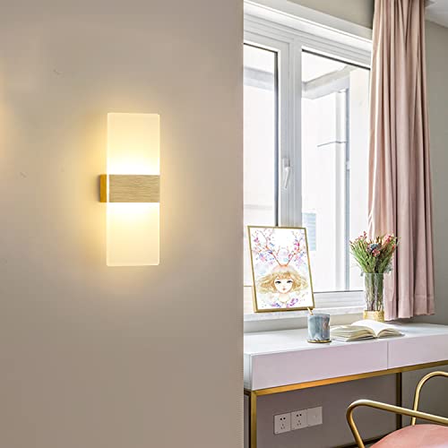 Moderne LED Wandleuchte Im Innenbereich, 10W Mattierte Acryl Wandleuchte, FüR Wohnzimmer Schlafzimmer Flur Treppenbeleuchtung, Warmes Licht 3000K (Gold) von Sxtiger