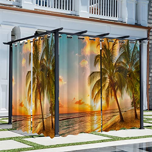 Syhi Qlty 3D Outdoor Vorhänge Wetterfest, Verdunkelungsvorhang Sonnenschutz Sichtschutz Vorhang für Garten Terrasse Balkon Pavillon Pergola, 2 Stück 132 x 213 cm, Meer Sonnenuntergang 4 von Syhi Qlty