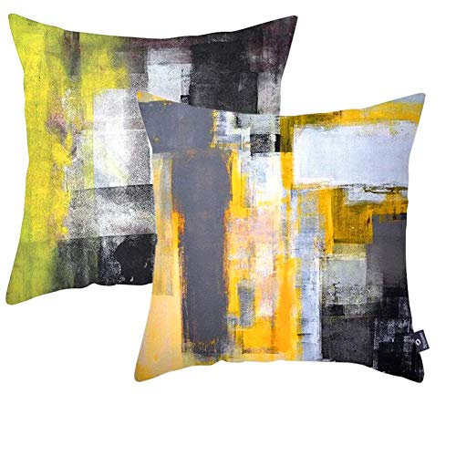 Symiiaus 2 Stück 45,7 x 45,7 cm Überwurf-Kissenbezüge, super weicher Samt, dekorative Kissen für Couchkissen, moderne abstrakte Kunst-Kissenbezüge für Schlafzimmer, Sofa, Wohnzimmer, Gelb Grau von Symiiaus