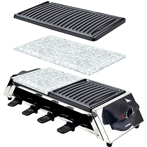 Syntrox Germany Raclette Grill Genf, 8 Personen, 4 Grillplatten, heißer Stein, stufenlose Temperaturregelung, 1500W von Syntrox Germany