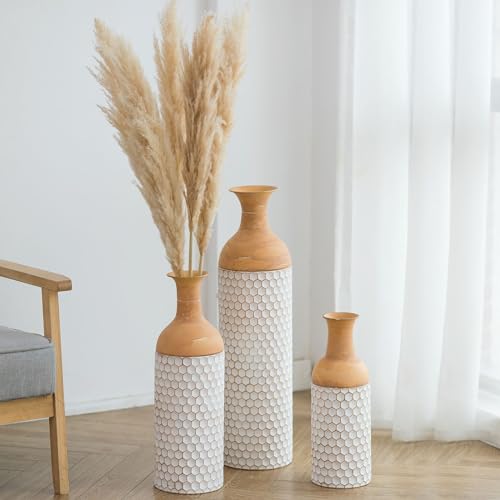 Sziqiqi Bodenvase Groß Weiß - 68/51/41cm Hoch Bodenvase Set of 3 Rustikal Vase für den Boden Gross Antike Terrakotta Bodenvasen für Wohnzimmer Esszimmer Schlafzimmer Home Flur Indoor Büro von Sziqiqi