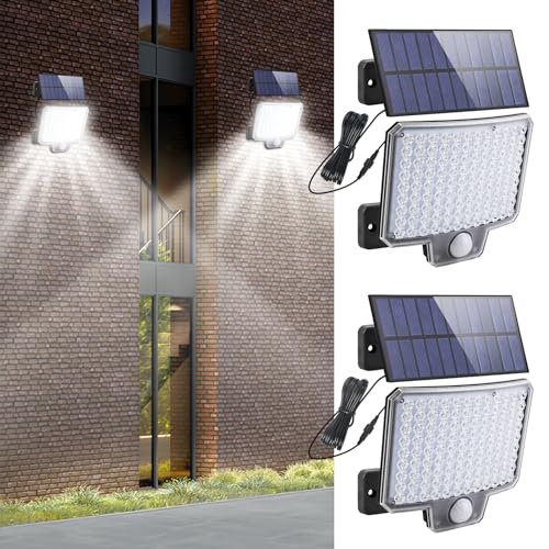 T-SUN 2 Stücke Solarlampen für Außen mit Bewegungsmelder, 108 LED Solarleuchten Aussen 3 Modi Solar Strahler Aussenleuchte IP65 Wasserdichte Solar Wandleuchte für Garten, Garage, Hof (Kaltesweiß) von T-SUN