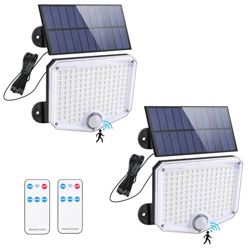 T-SUN 2 Stücke Solarlampen für Außen mit Bewegungsmelder, 222 LED Solarleuchten Aussen 3 Modi Solar Strahler Aussenleuchte IP65 Wasserdichte Solar Wandleuchte für Garten, Garage, Hof (Kaltesweiß) von T-SUN