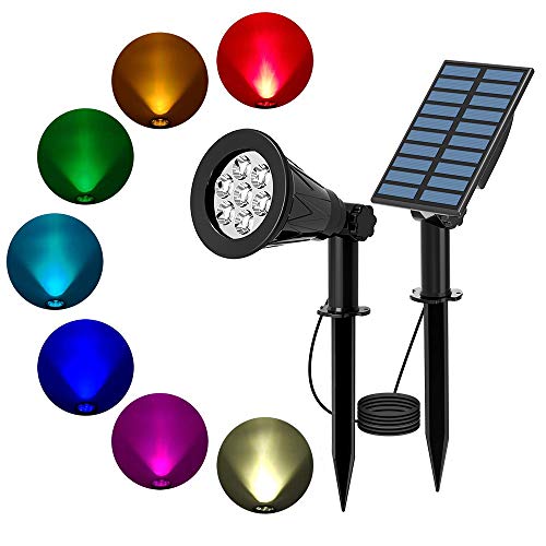 T-SUN 7 LED Solarstrahler Solarleuchten, 2-in-1 Wasserdicht Solar Gartenleuchten Solarlampe Außen Wandleuchte mit 3M Kabel, 7 Farbwechsel Gartenbeleuchtung(Lange Drücken Sie 3s, um einzuschalten) von T-SUN