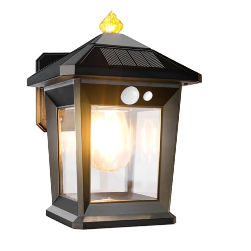 T-SUN Solarlampen für Außen mit Bewegungsmelder, Warmweißes Retro Solarleuchte Wandleuchte Aussen, 3 Modi IP65 Wasserdicht Außenlampe für Garten Veranda Pfad Garage Garten Zaun, 3000K von T-SUN