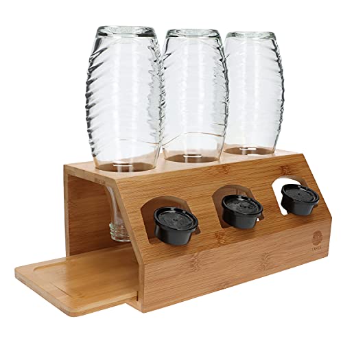 TAKE® SodaStream Flaschenhalter - Abtropfgestell Flaschenständer aus 100% Natur Bambus, Soda Stream Abtropfbehälter für alle Flaschen als Küchenzubehör, Soda Flaschenhalter SodaStream Crystal + Duo von TA · KE