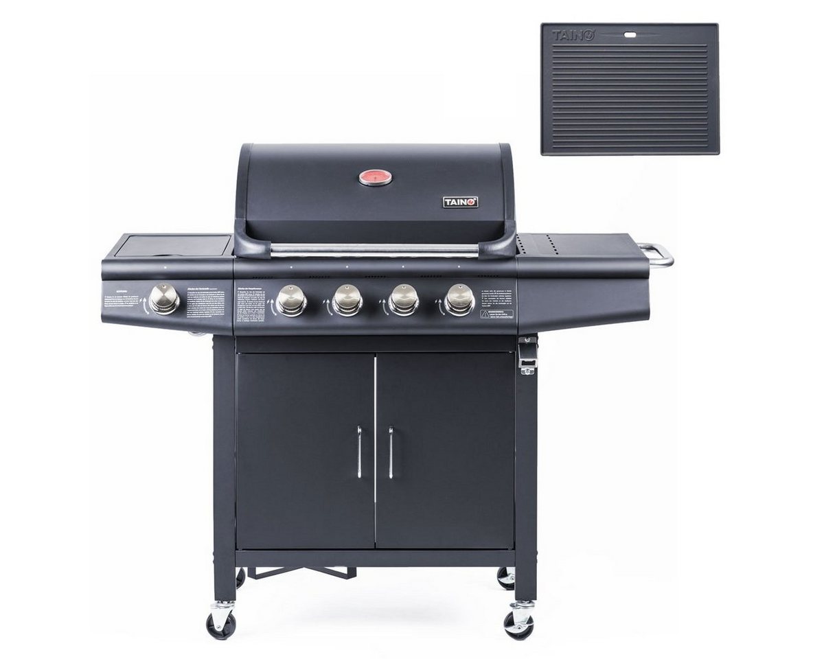 TAINO Gasgrill RED 4+1, Gasgrill mit Grilplatte, Edelstahl-Brenner, Grillroste, Seitenbrenner von TAINO