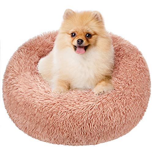 TAMOWA Hundebett, Haustierbett Rund aus Plüsch, Katzenbett flauschig, Welpen Kissen, Tragbare Warme Weiche Bequeme Hundesofa, Donut Kissen für Katzen und kleine Hunde, 70CM, Rose von TAMOWA