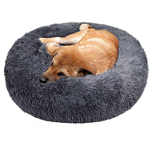 TAMOWA Hundebett, Haustierbett Rund aus Plüsch, Katzenbett flauschig, Welpen Kissen, Tragbare Warme Weiche Bequeme Hundesofa, Donut Kissen für Katzen und kleine Hunde, 80CM, Dunkelgrau von TAMOWA