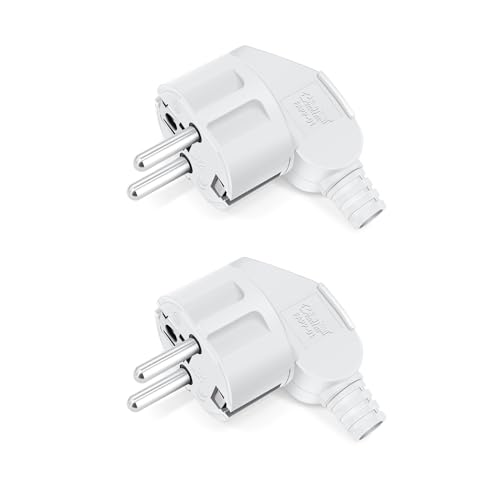 2 Stücke Schuko Stecker, IP20 Schuko Stecker für den Innenbereich, Europa-Stecker Kunststoff 250V (16A) für 8-10mm Kabel, IP20 für den Innenbereich - Weiß von TANXIS