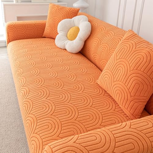 TANYAZ High Stretch Sofabezug Moderne Jacquard-Velours Sofaüberwurf Elastische Sofahusse Couchbezug für Wohnzimmer Protector für Hunde Haustiere (Color : Orange, Size : 5 Seater) von TANYAZ