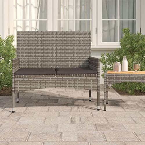 TANZEM Gartenbank 2-Sitzer mit Kissen, Sitzbank Garten, Sitzbank Outdoor, Balkon Bank, Parkbank, Balkonbank, Grau Poly Rattan von TANZEM