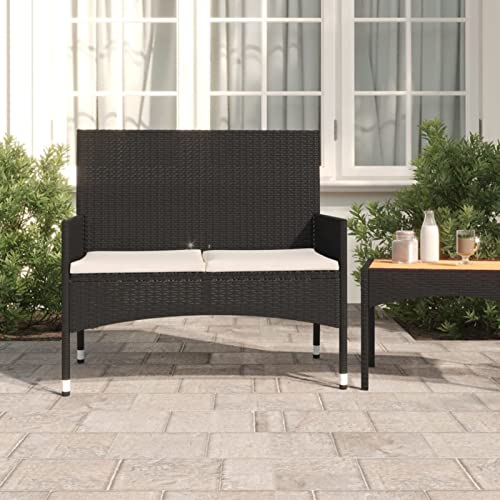 TANZEM Gartenbank 2-Sitzer mit Kissen, Sitzbank Garten, Sitzbank Outdoor, Balkon Bank, Parkbank, Balkonbank, Schwarz Poly Rattan von TANZEM