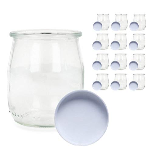 Glas-Joghurtbereiter mit Deckel, Packung mit 12 Becher für Joghurtbereiter 143 ml, Behälter für Kuchen, für Moulinex, Deckel, Severin, Braum und Joghurtbereiter 143 ml Weißer Deckel von RcOcio