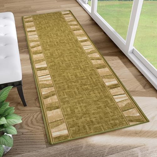 TAPISO Antirutsch Läufer Kurzflor Gummiert rutschfest Meterware Hellgrün Creme Viereck Figuren Brücke Flur Korridor Lobby Modern Design 80 x 260 cm von TAPISO