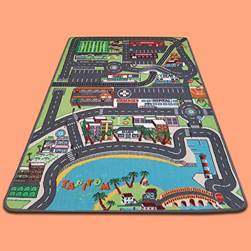 TAPITOM | Autoteppich für Kinder in der Stadt - 95 x 133 cm | Straßenspielmatte | Circuit-Fußmatte für Kinderzimmer | rutschfest, Saum | CE-Normen von TAPITOM